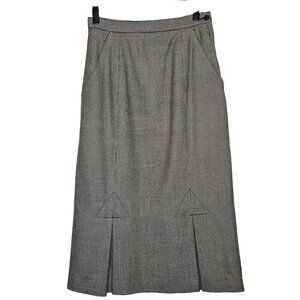 Houndstooth Wool Blend A-Line Skirt Pocket Side Zipper Fish Tail Midi Office 7/8